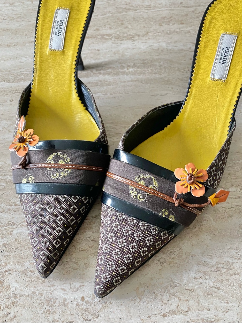 Vintage Prada Kimono Blossom Appliqué Mule Heels - Picture 7 of 11